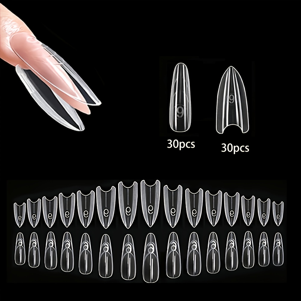 TEMU 60 pz Originali Adatte per Estensioni di Unghie in Gel e Stampi per Unghie Pre-Realizzati - per Unghie a Mandorla Corta Punta/Bara Lunga con