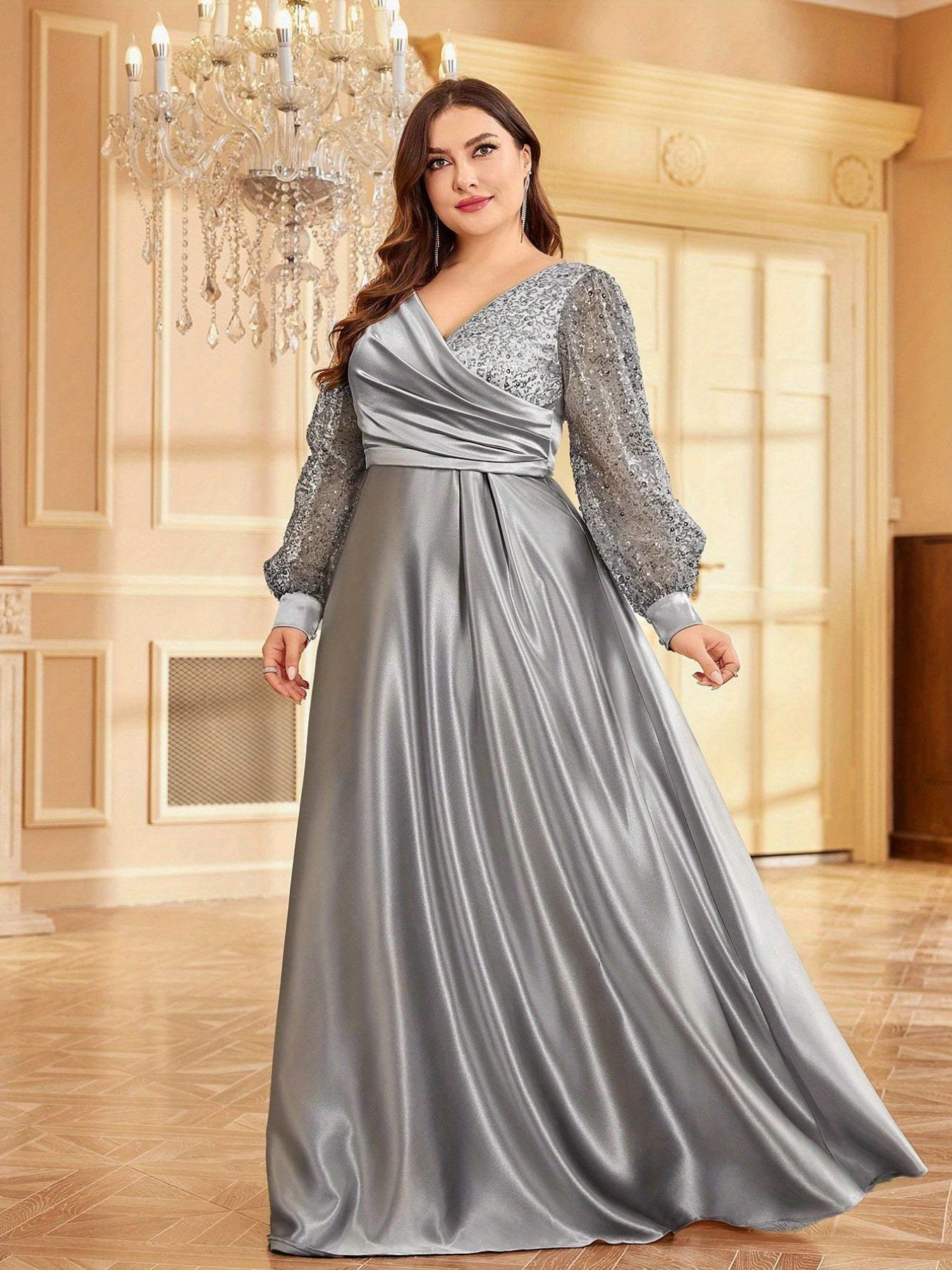 boohoo dresses formal Dallas Gorgeous V Neck Sequins Long Formal Dresses main image 0