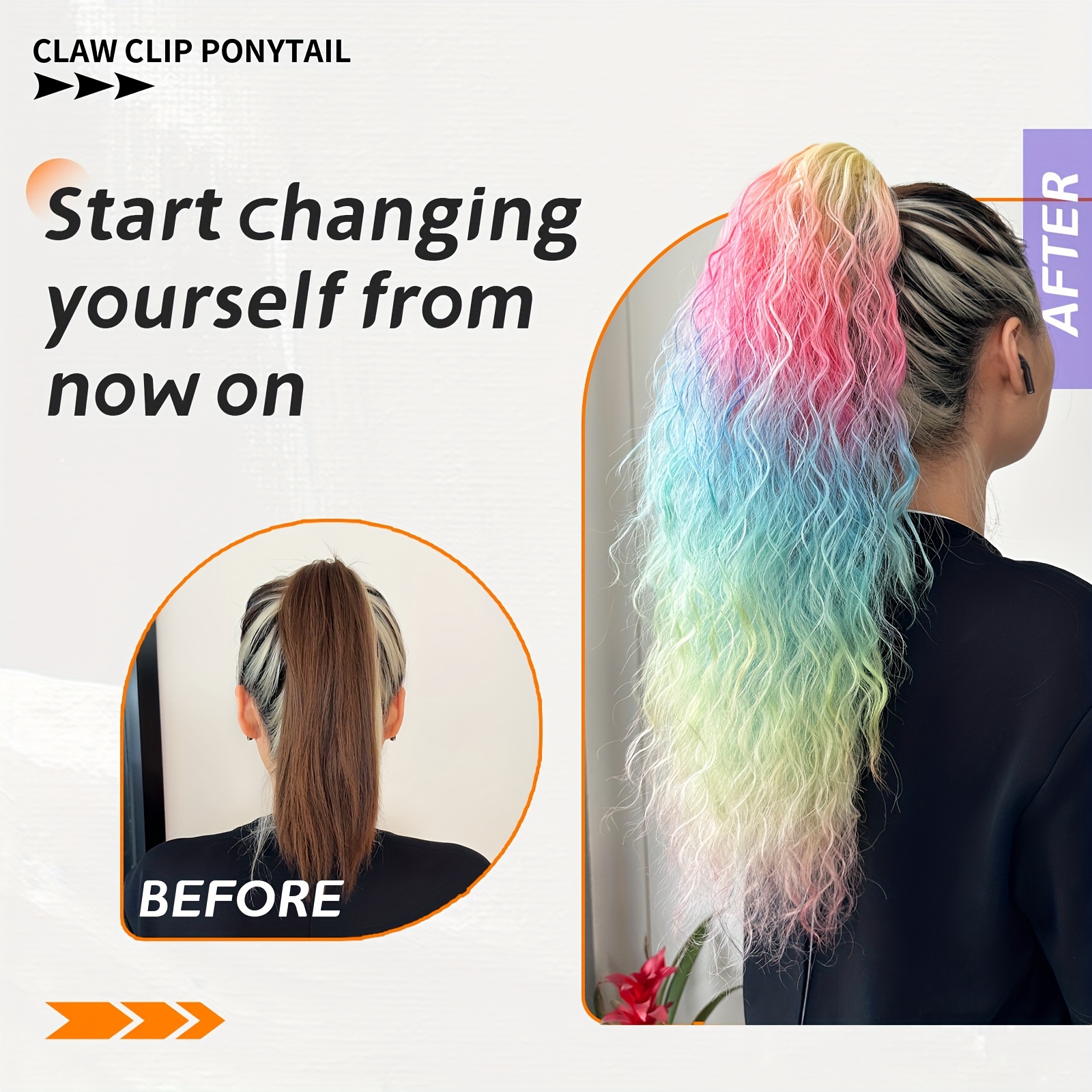   66.04cm multicolor long curly ponytail extension - synthetic hair claw clip-in with drawstring, natural look for women, deep  ,  , easy to style, party hair accessory, vibrant hairpiece details 1