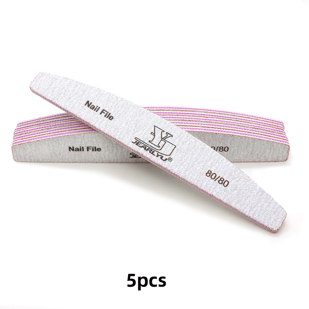 5/10 Pack 80/80 Grit Half Moon Nail Files Double Sided Buffers For Natural & Acrylic Nails Grey Sandpaper Use Nail Care Tools