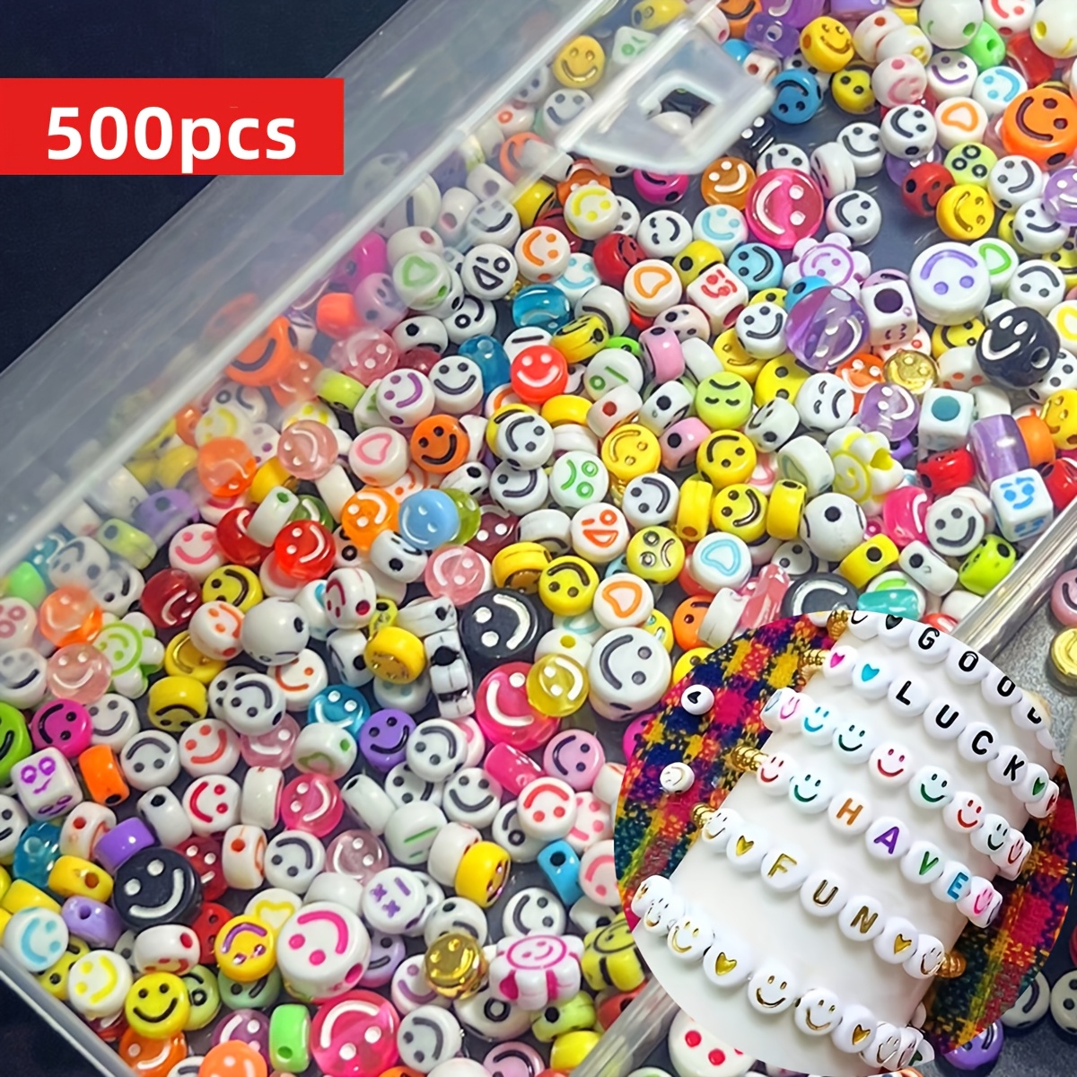 E-shop 500/200 Stück 7-10mm Zufällige Stile Smiley Gesicht Perlen, Lose Acryl Perlen, Zufälliger Stil, Zufällige Farbe Damen Zubehör Kann Zur
