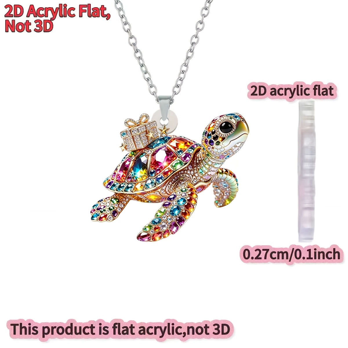 TEMU 2d Flat, 1pc Cute Fashion Pendant Necklace, Acrylic Printed Pattern, Light Luxury Niche Design, Surprise Gift For Girlfriend, Practical Small