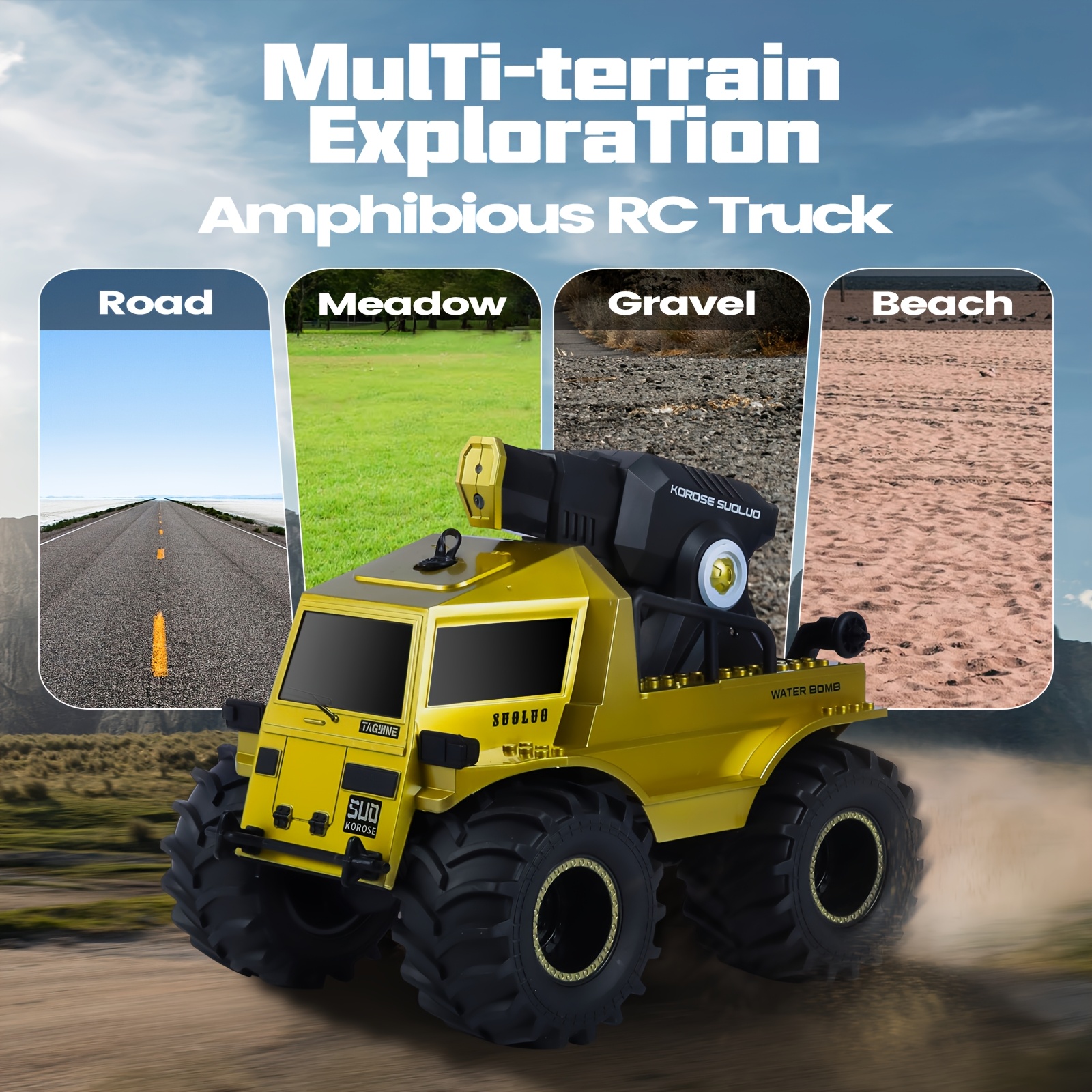 Remote Control Toys Car, 1:16 Amphibious Remote Control Car, 4WD All-Terrain Off-Road Pickup RC Vehicle With Water Squirt, Suitable For Swimming Pools Parties, Summer Water Toys