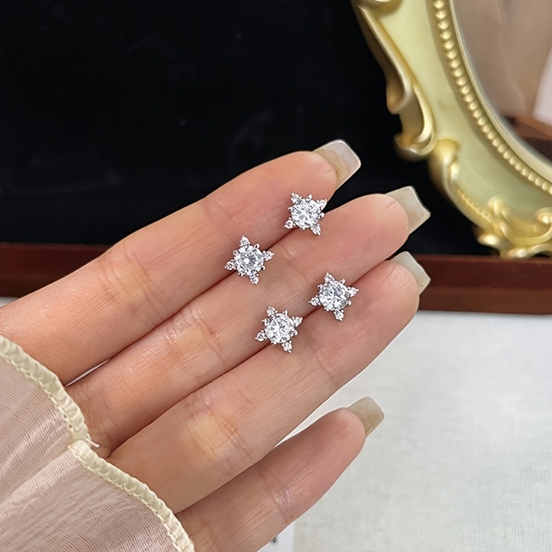 S925 Sterling Silvery Sparkling Star Stud Earrings