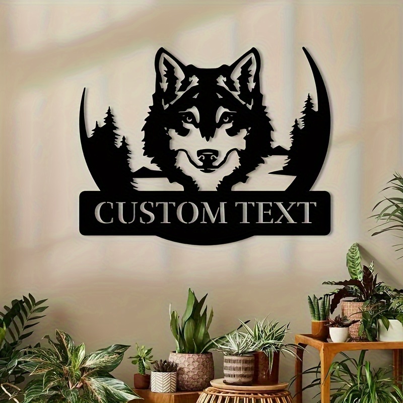 

1pc Personalized Text Metal Wolf Sign, Custom Text Wolf , Personalized Wolf Metal Monogram Sign, Wall Decor, Living Room Outdoor Metal Sign Decor