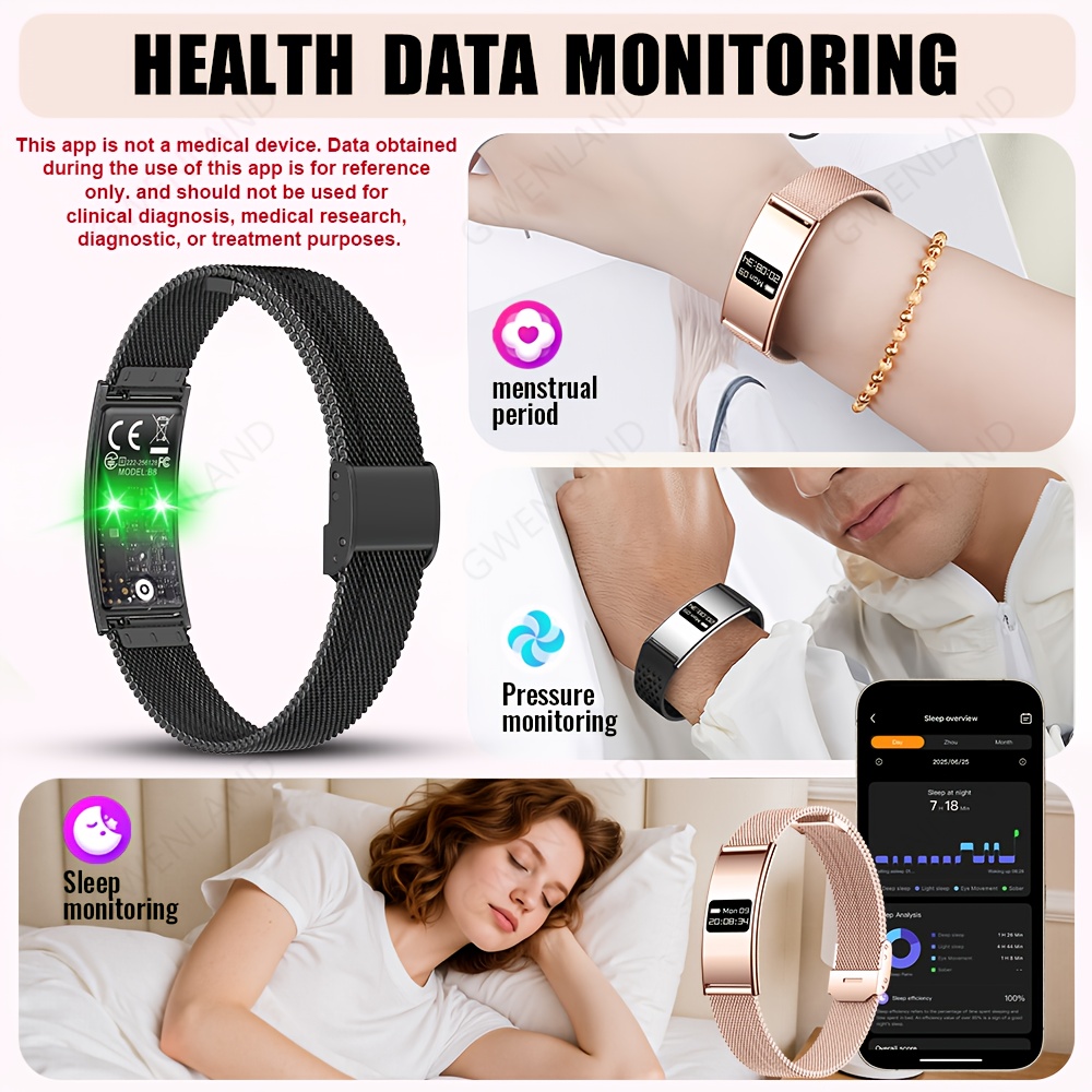 GWENLAND 2025 Smart Bracelet - Zinc Alloy Body, Lightweight And Fashion, Multiple Sport Modes, Step Count, Sleep Detection, IPX8, Remote Control Photography, Ideal Christmas Gift for Boyfriend Or Girlfriend - Image 15