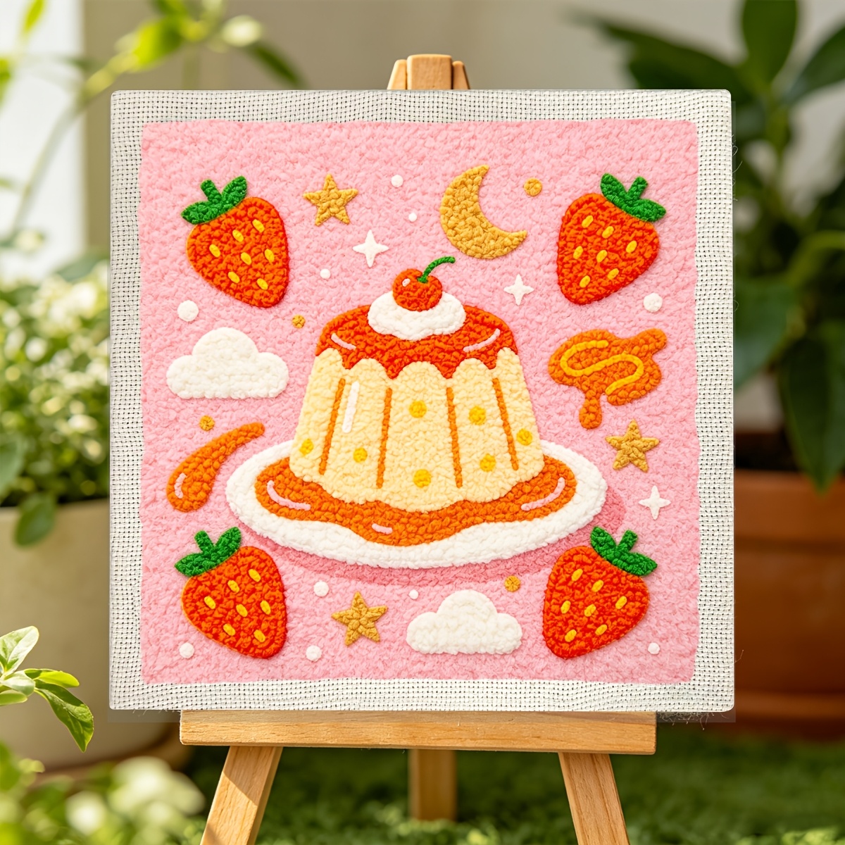 Complete DIY Punch Needle Starter Kit with Pre-Printed Fruit Cake Design