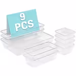 Local25/9pcs Desk Drawer Organizers Trays Set, Clear Storage Box Set, Cosmetics, Debris Countertop Desktop Organizer, For Dresser, Under-Bed, Desk Organization - Space-Saving Vertical Storage System For Home & Office Storage BoxOpen in new tab.