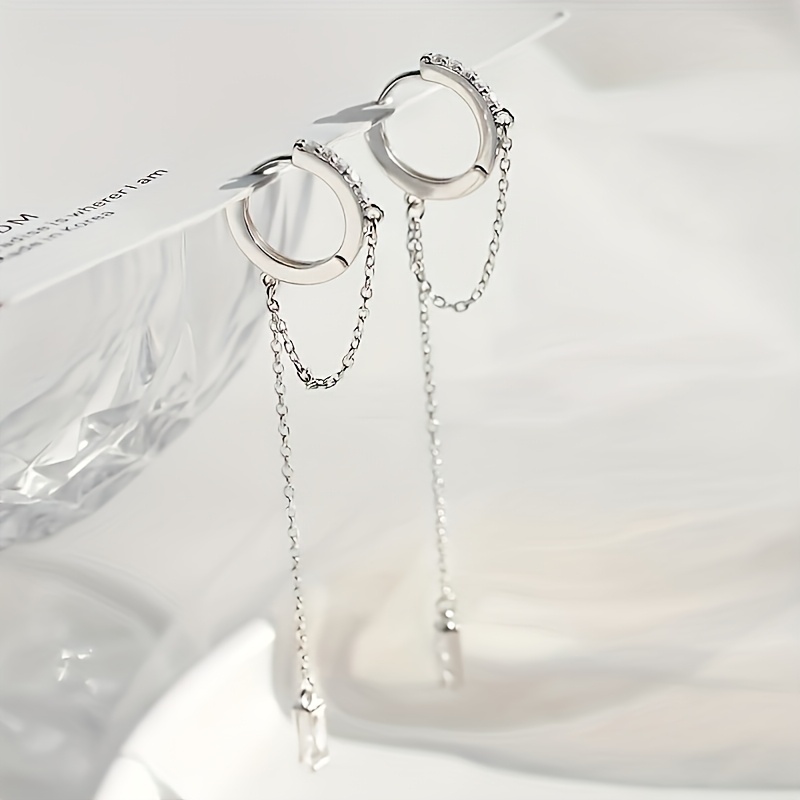 Image of Earrings For Women Fashion Shiny Synthetic Zirconia Tassel Round Beads Long Drop Earrings For Women Personalized Hip Hop Fashion Tassel Earrings Party Wedding Jewelry