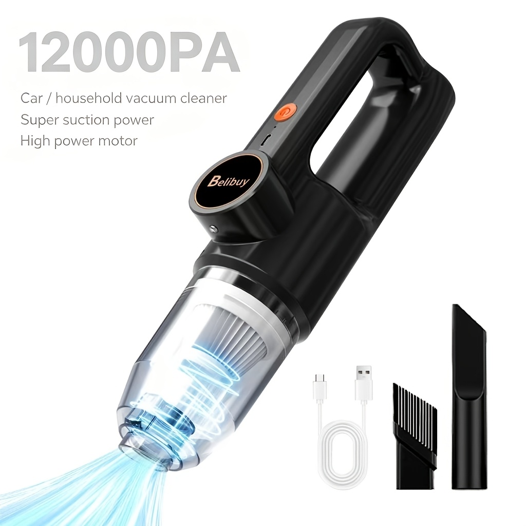 TEMU aspirateur de voiture fil à main amélioré, rechargeable par USB, aspiration puissante de 12000 Pa, batterie , filtre double couche lavable,