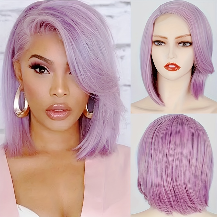 

12 Inch Purple Short Straight Bob Hair Wigs For Women - Heat Resistant, Colorful, Party Cosplay Wigs - 150% Density, Loose Curly, Cap, Suitable For All