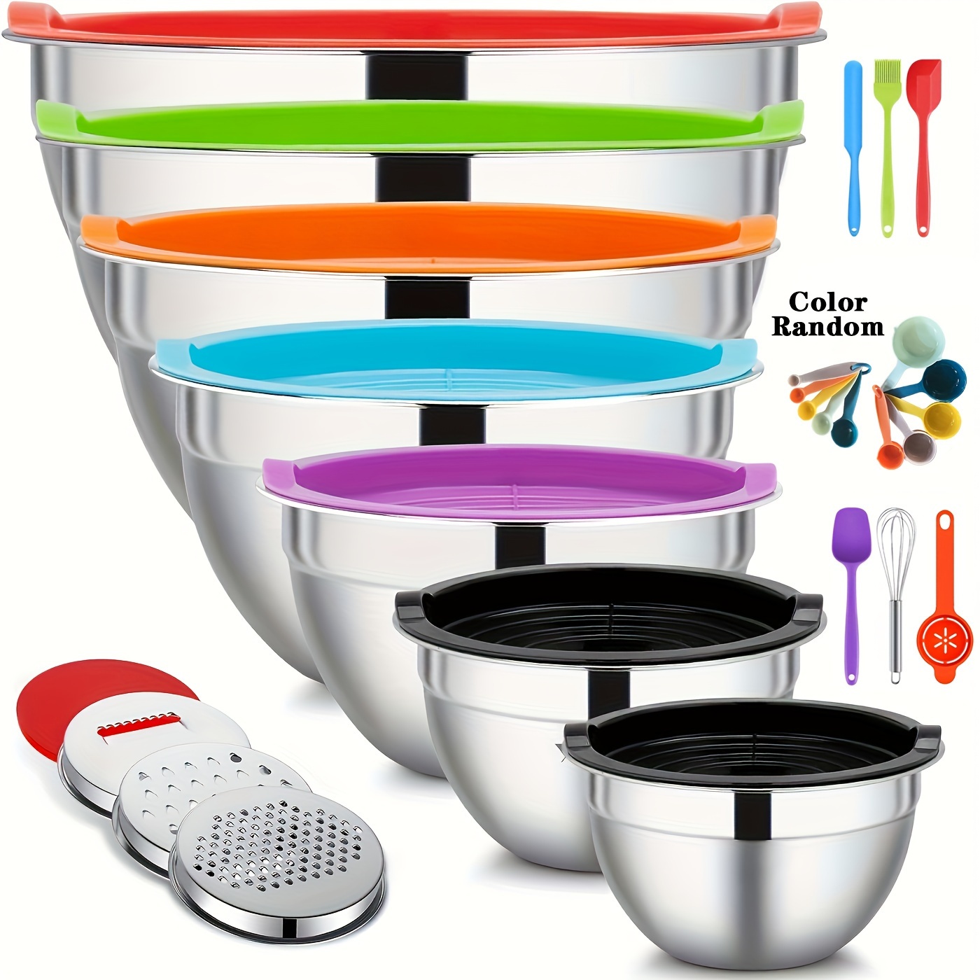 

27pcs Mixing Bowls With Set, 7 Pcs Stainless Steel Mixing Bowls With 3 Grater Attachments