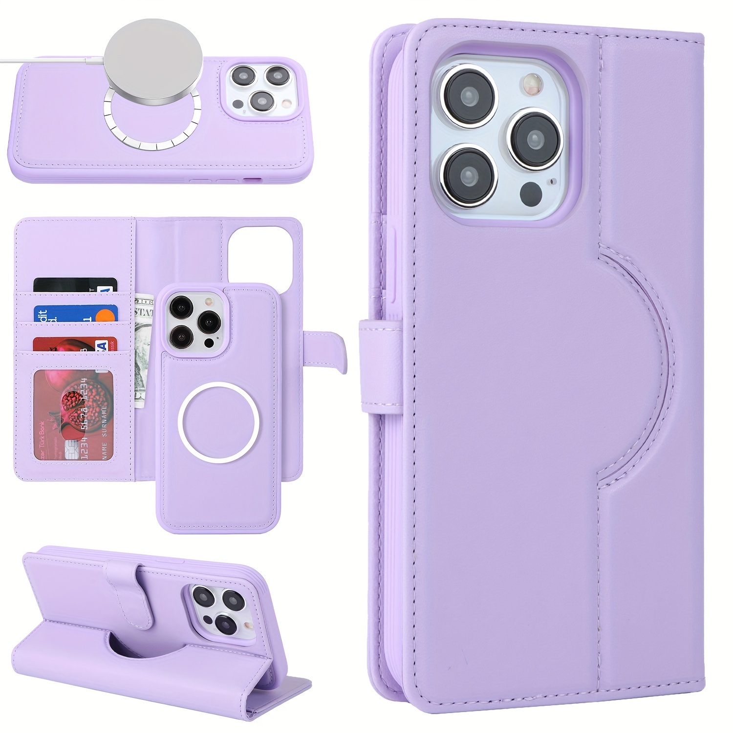 

For Iphone 14/14pro/14plus/14promax Case Leather, 2 In 1 Detachable, Compatible With Magsafe, With Card Holder, Pu Leather Kickstand Card Slots Case