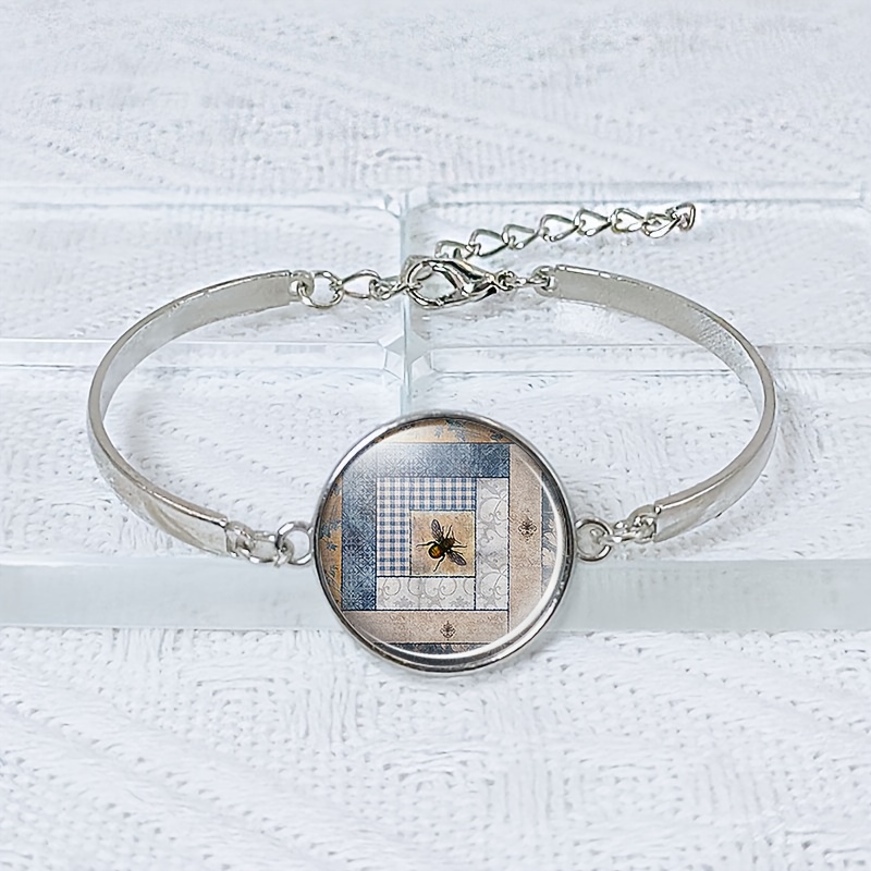 Vintage Patchwork Bee Design Expandable Bracelet, Unique Gift