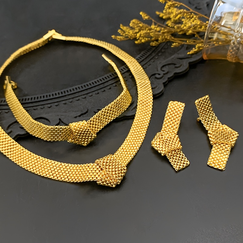 Women's Middle Eastern Woven Mesh 3D Knot Closure Jewelry Set, 3pcs