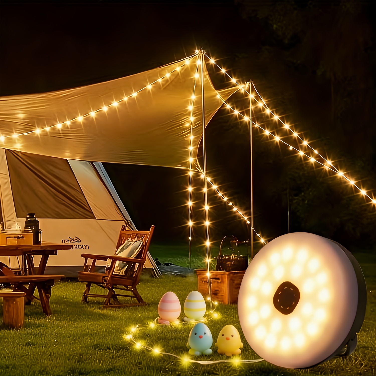 Image of Solar Camping String Lights, Portable With 8 Lighting , Hanging Tent Lights Ideal For Awnings, Garden Parties, Hiking, Rvs, And Yard Decor