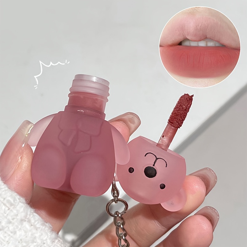 

Cute Bear Velvet Lip Clay Matte Lip Glaze, Silky Low Saturation Lip Color With Keychain For Easy Carrying