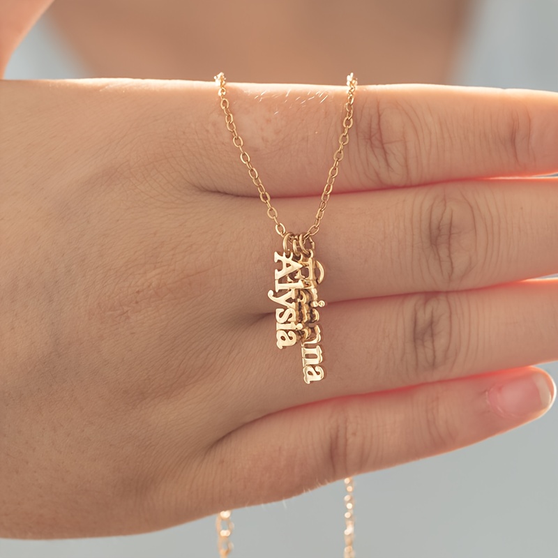 Women's Custom Vertical Name Necklace, 18K Gold Plated
