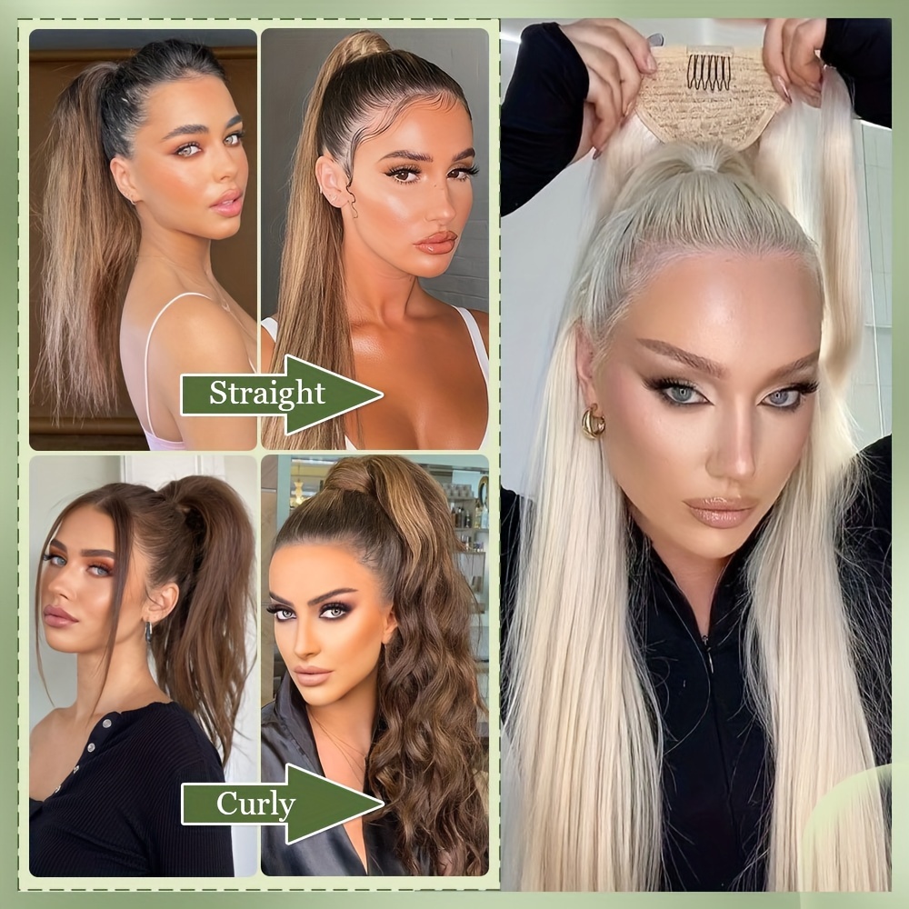 32 inch clip in wrap around ponytail extension long straight synthetic hairpiece with   tape soft versatile for   for parties cosplay everyday use details 5