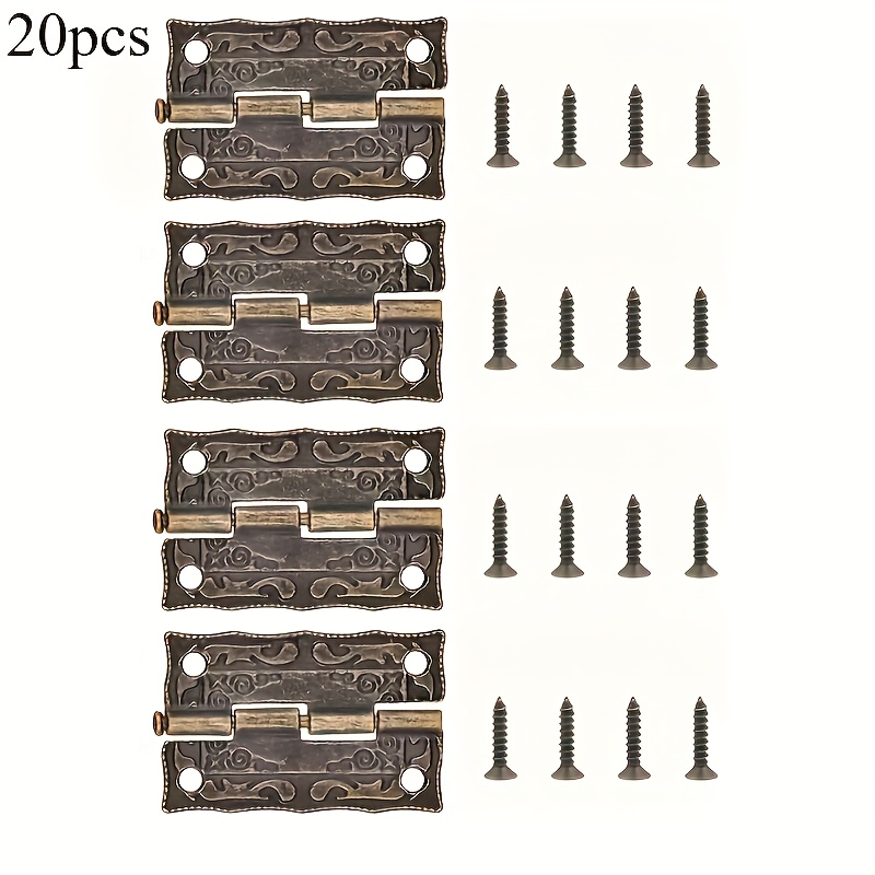 TEMU 20pcs Charnières Bronze Antique pour Portes d'Armoires & Décoration de Tiroirs - Design Vintage à , Extrémité Mate, Quincaillerie de Montage en