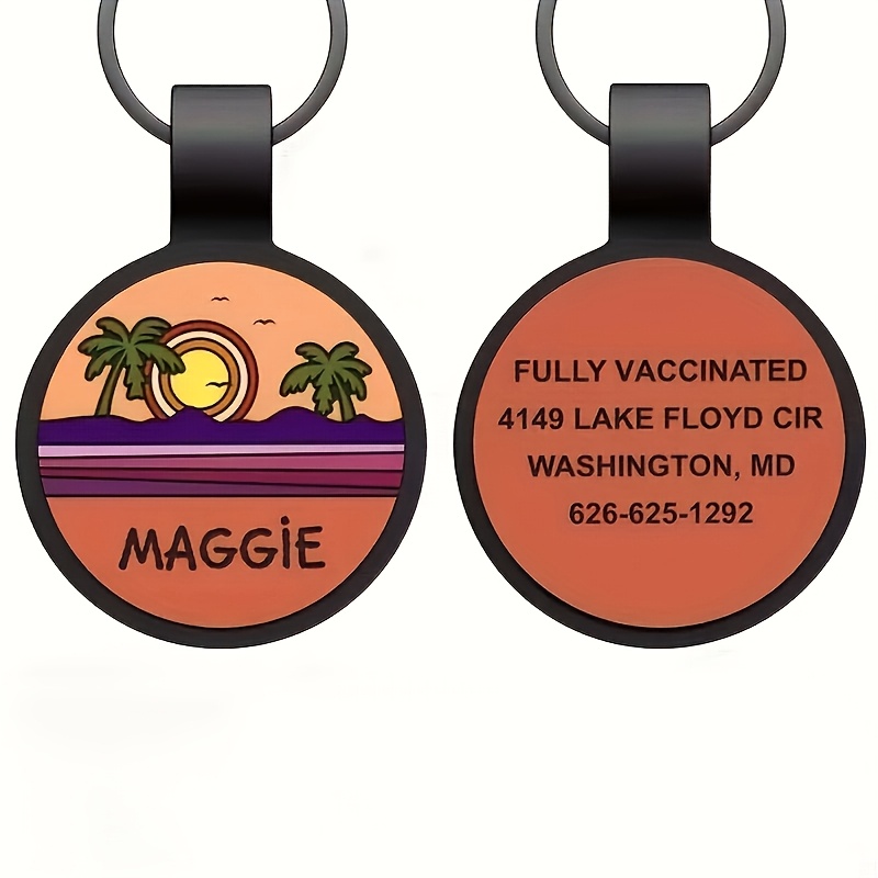 TEMU 1pc, Custom Pet Id Tag, Silicone Material, Silent And No Noise, Options, Beach Scenery Patterns, Engravable Name Phone Address, Universal