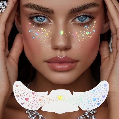 6 glitter freckle stickers rainbow heart shaped pattern waterproof temporary tattoo stickers for party festival and decoration perfectly suitable for music festivals