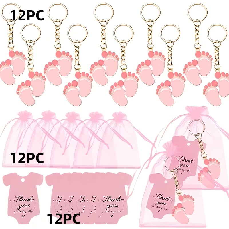 TEMU 36pcs Cute Footprint Keychain Gift Set, Including 12 Keychains, 12 Apparel Shaped Tag Cards, And 12 Drawstring Organza Bags - Perfect For