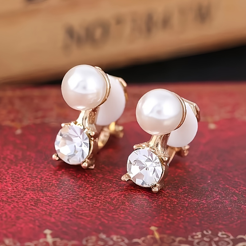 TEMU Boucles d'oreilles à clous rétro tendance avec perles synthétiques, bijoux à clip qui ne nécessitent pas de piercings