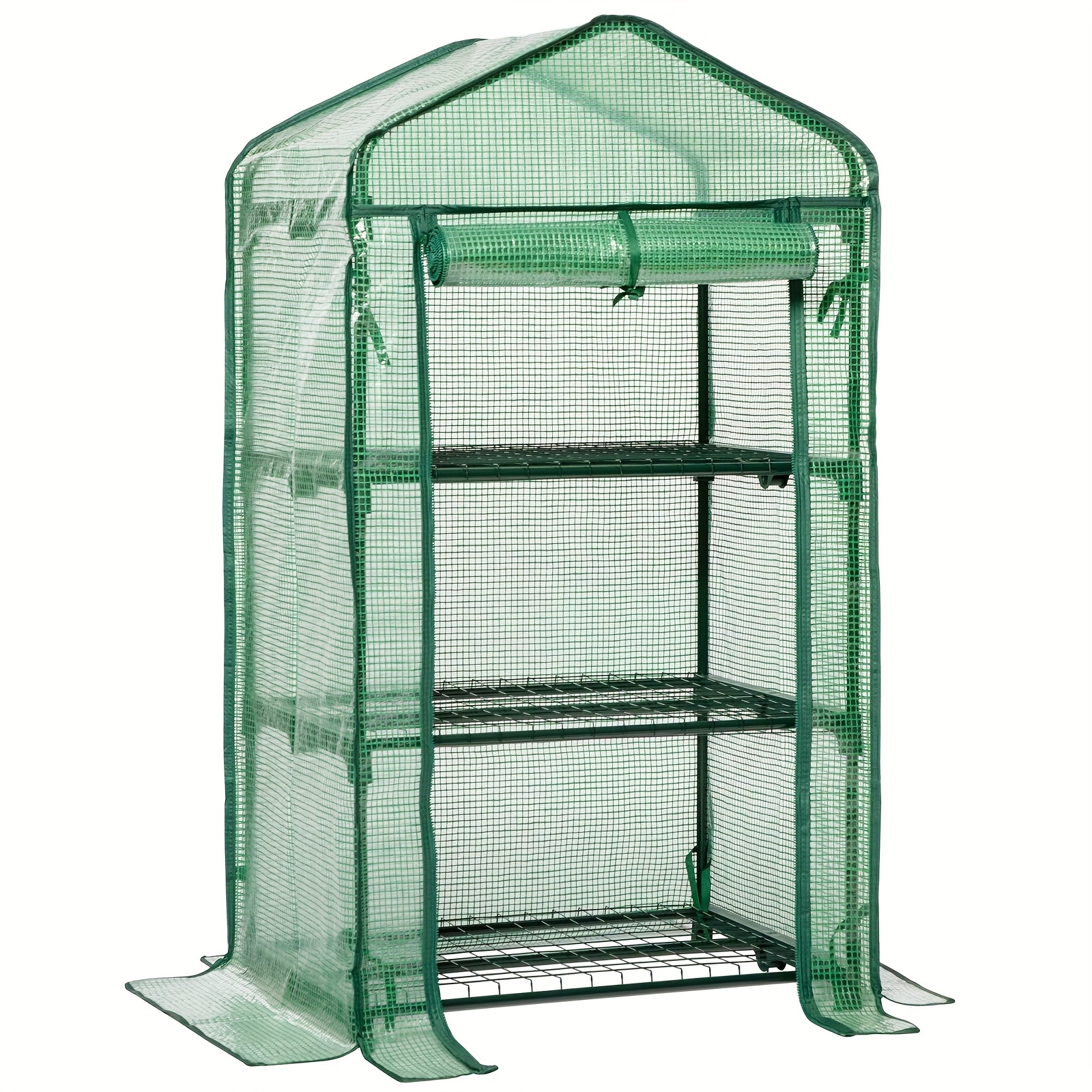 Image of Small Greenhouse, Plastic Greenhouse Balcony, Tomato Greenhouse Stable, 3 Shelves Greenhouse, 69 X 49 X 126cm, Terrace Cultivation House, Pe Mesh Film, Space-, Garden, Green