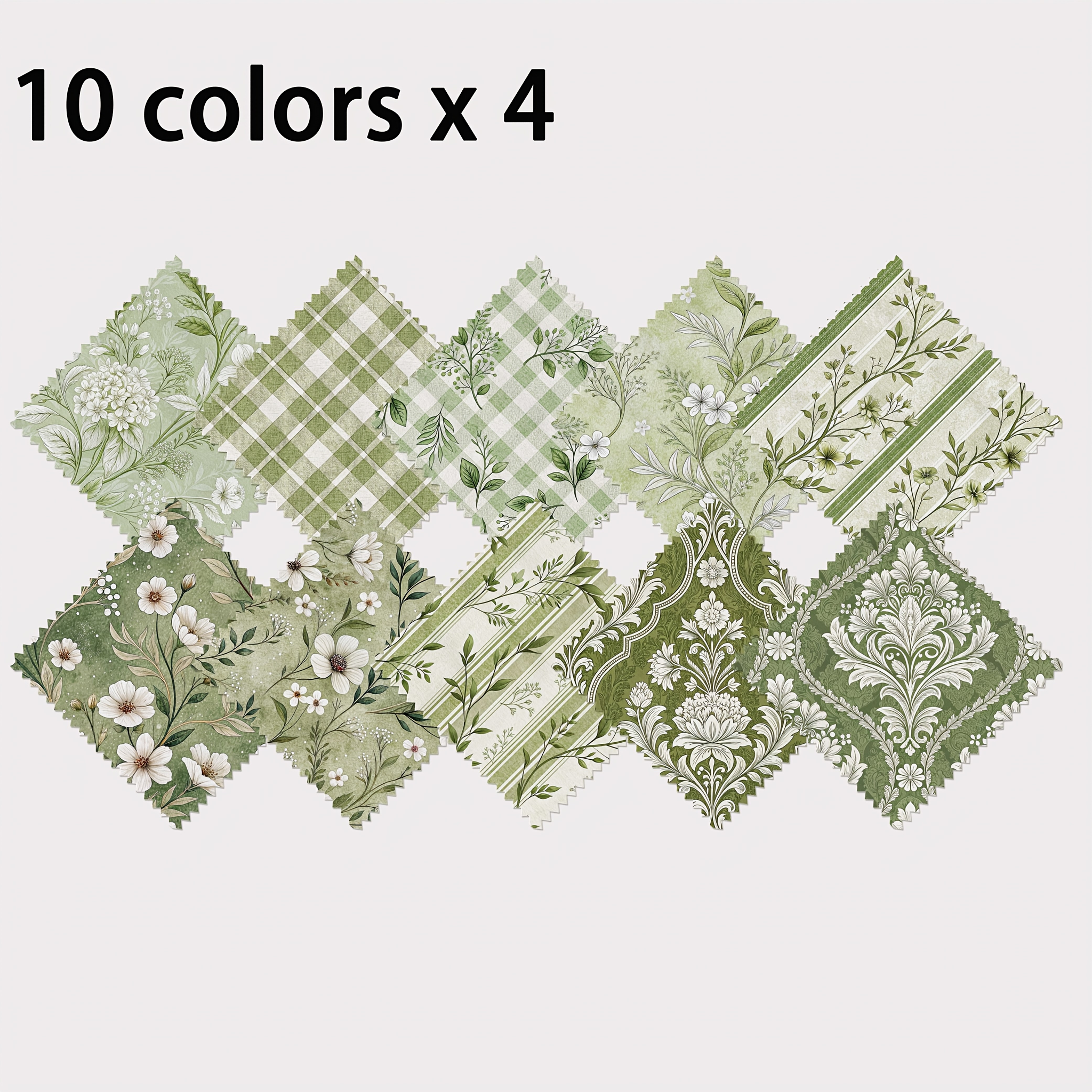 TEMU 40-sheet Charm Pack Assortment, Fresh Elegant Green- Printed Patterns, Handmade Texture Style Elements, 120g Polyester Quilting With 10 Designs,