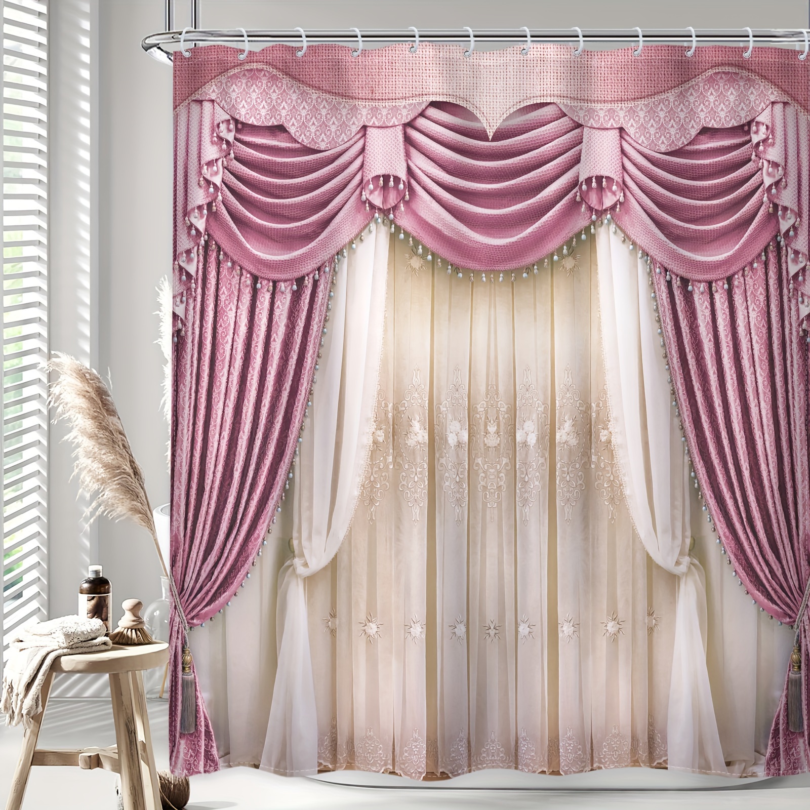 

1/4pcs - Purple Curtain Shower Curtain Set, Modern Decoration Feminine Aesthetic 12 Hooks Waterproof Shower Curtain, Non-slip Bathroom Floor Mat, Toilet U-shaped Mat, Cover Mat, Home Decor Gift