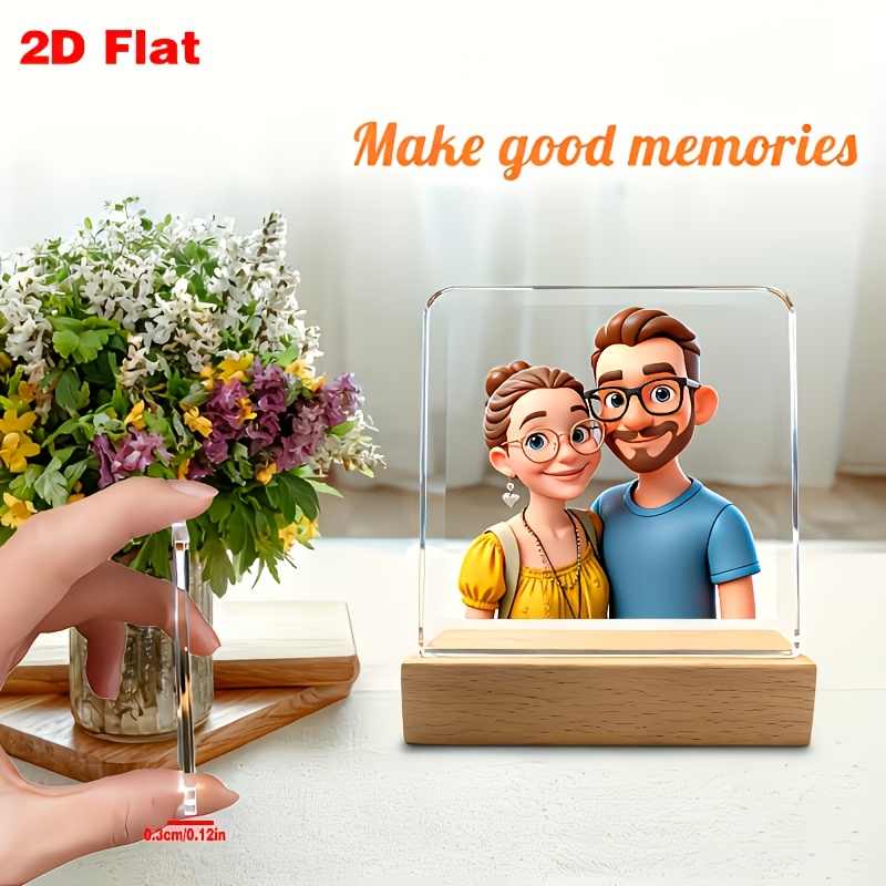 TEMU 2d Flat, Personalized 2d Flat Acrylic Picture Plaque With Wood Base, Custom Table Sign For Office Desk, Bedroom Nightstand & Living Room, Ideal