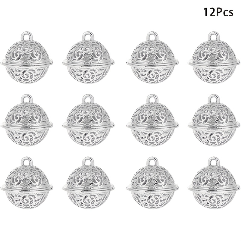 TEMU 12pcs Of Mini Silvery Metal Bells With Floral Embossed Locks - Mechanism, Suitable For Christmas, Thanksgiving, Mother's Day, Valentine's Day,