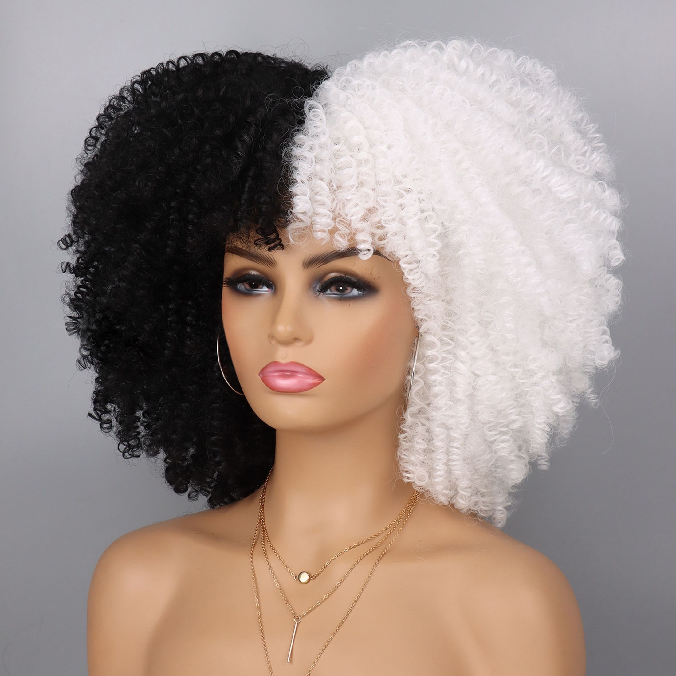 

Monochrome Split Hair Synthetic Wig (half Black )