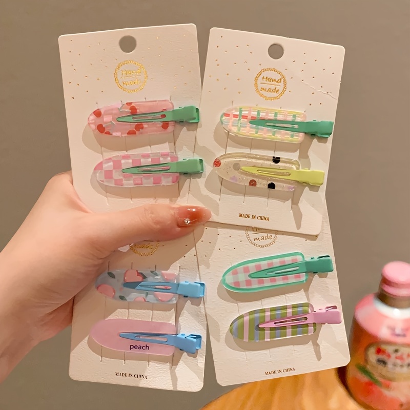 

Fruit-themed Acrylic Barrettes Set Of 8, Cute Sweet Style, Font Shape With Quirky Elements, For Ages 14+, Assorted Prints, Ideal For Homecoming Accessories