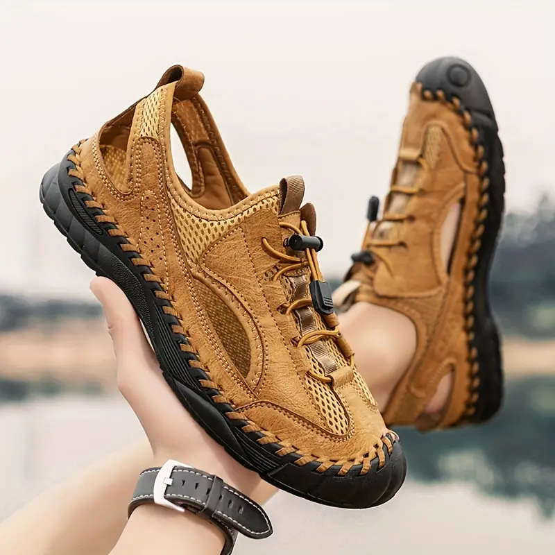 plus size mens solid colour sandals with straps comfy non slip breathable shoes for mens outdoor activities details 1