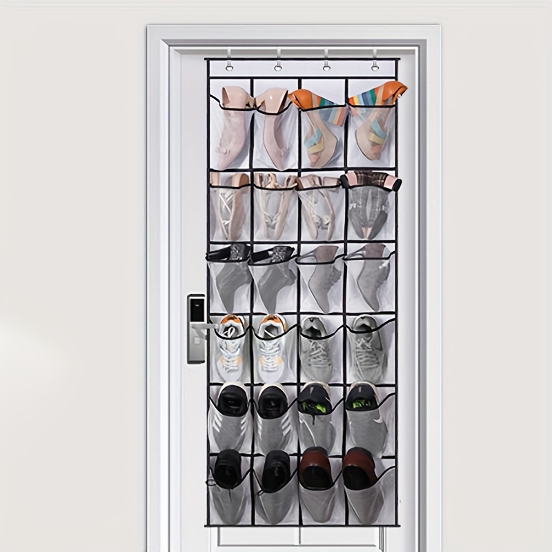 24-Pocket Over-the-Door Shoe Organizer with Clear Fabric Pockets Metal  Hooks – Foldable Hanging Storage for Closet, Back of Door, or Bedroom