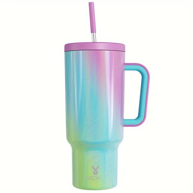   1개, 뚜껑과 빨대가 있는 텀블러, 40oz 스테인리스 스틸 단열 물병, 손잡이가 있는 선물용 마시는 컵, 24시간 동안 차갑게 또는 10시간 동안 따뜻하게 유지, 야외 캠핑, 하이킹, 운전 및 자동차 여행에 적합한 휴대용