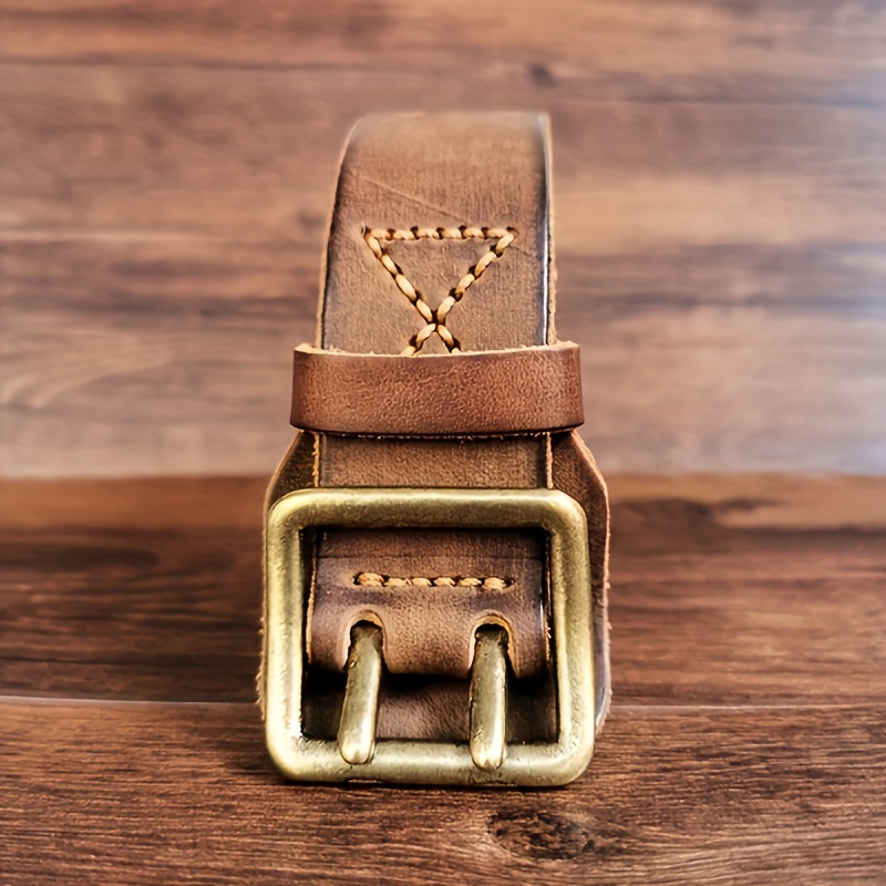 TEMU Wizneerk Men's Genuine Leather Belt - Heavy-duty Double-needle , /red/ - Heavy-duty Construction For Jeans, Formal & Casual Wear, - Ideal Gift