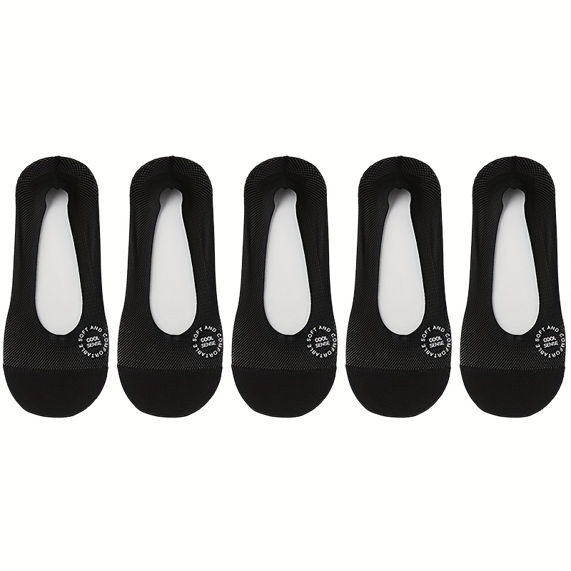 E-shop 5 Paar Sommer Damen Einfarbige Bootssocken mit Buchstaben-Mesh, Atmungsaktiv, Low-Cut, Unsichtbares Silikon, Rutschfest und Bleibendes Design -