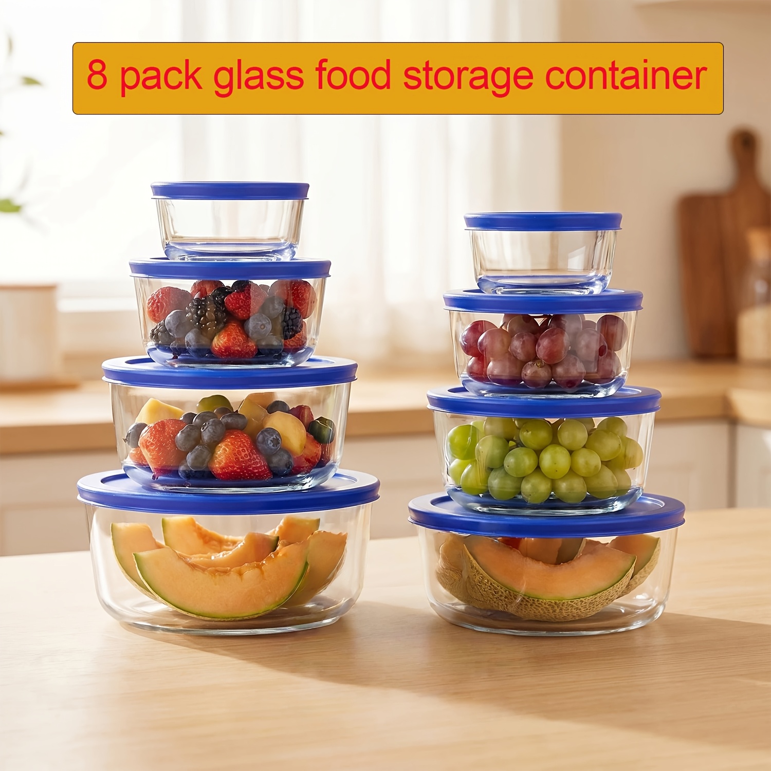 TEMU 8-pack Glass Food Storage Containers, Meal Prep Bowls With Lids (1, 2, 4, )