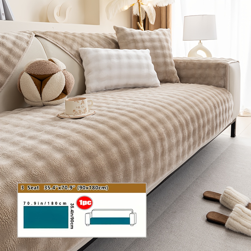 TEMU 1pc Modern Thin Short Plush Sofa Cover With Pillowcase - Machine Washable, Furry Furniture Protection Cover, Suitable For Sofa Chairs, Lover