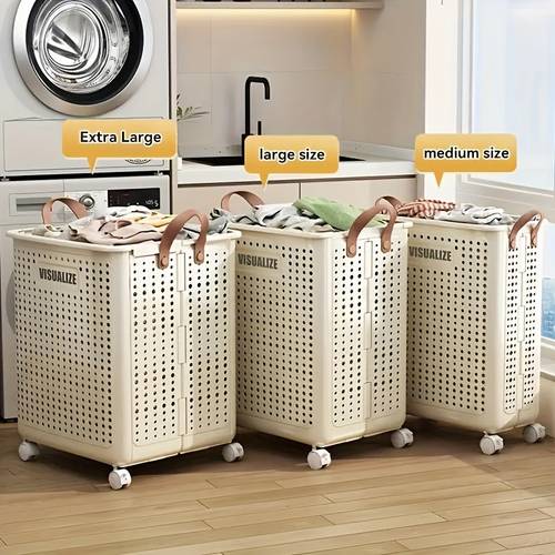 large medium foldable ceramic white laundry baskets hand washable solid color multi functional portable rv dirty clothes hamper with wheels for rv bathroom balcony storage with 2 stickers