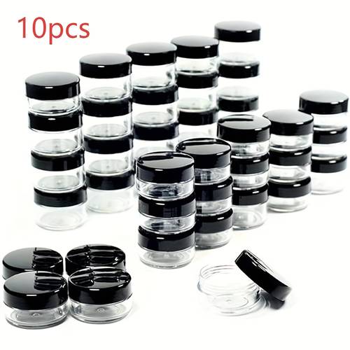 10/50 pièces mini pots à couvercle noir pour crème, 0,18 oz, pots cosmétiques en plastique vide, flacons échantillons , contenants pour à paupières et à lèvres, de voyage