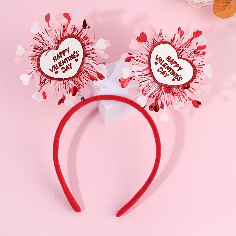 

1pc Valentine's Day Glitter Heart Headband, Polyester Non-woven Fabric, Red Heart Pattern, Dressy & , For Teens, Hair Accessory For Daily & Party