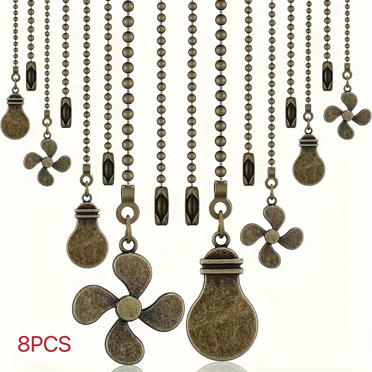 

Vintage Style 8-piece Set Bronze Ceiling Fan And Bulb Pull Chains With Antique Metal - Pull Chain Control Pendant Extension Compatible With Amazon , No Electricity Or Battery Required