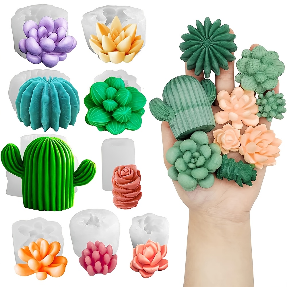 

10pcs Silicone Mold Set For Diy Candle Making, Succulent & Cactus Plant Pot Epoxy Resin Crafting, Round Plant-themed Silicone Molds For Resin Art And Decor