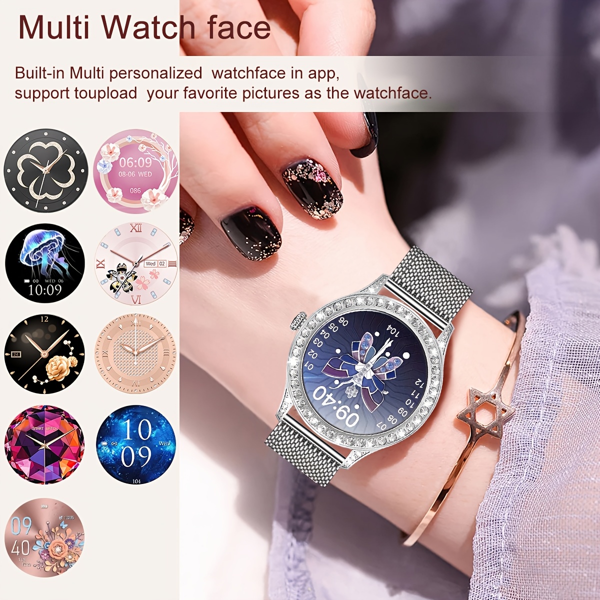 High-End Smart Watch for Women with Floral Dial