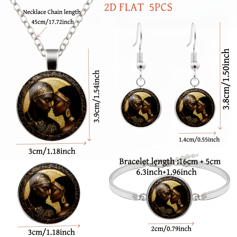 5pc African-Themed Couple Portrait Jewelry Set, Light Luxury Gift