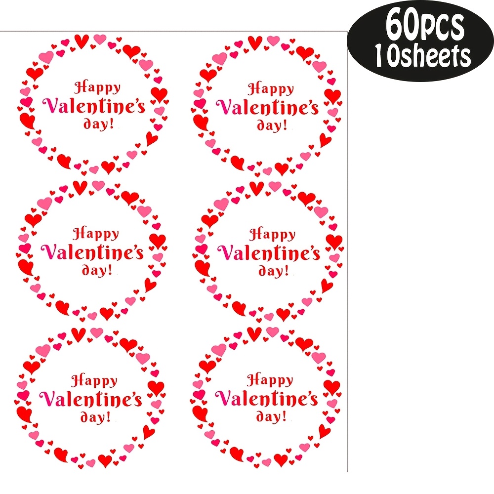 

60pcs/10 Sheets, Valentine's Day Label Stickers, Happy Valentine's Day Stickers For Packaging, Sealing , And Decorating Boxes.